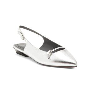 FRANCO SARTO Silver Leather Emma Pointed Toe Slingback Flats